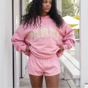 PARKE Summerland Heritage Varsity Mockneck Conch Pink / Peel Yellow size L/XL